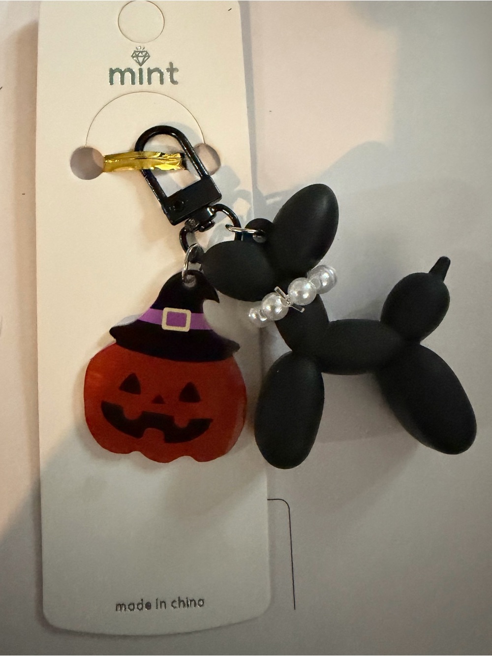 Mint Orange Pumpkin with Black Balloon Dog Keychain